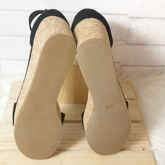 New Look Suedette Flat Form Cork Ankle Strap Black Platform Sandal Size 8 - Picture 6 of 8